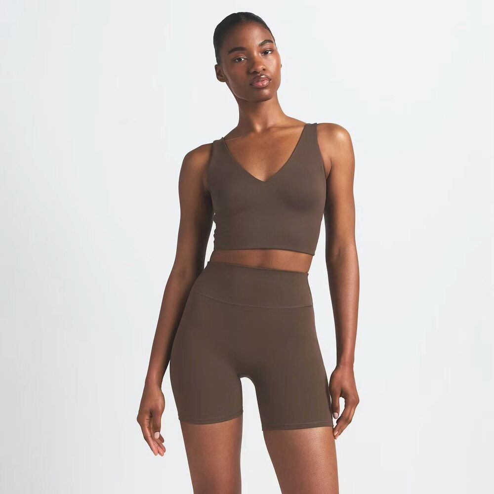 Nike Skims Matte V-Neck Longline Bra Dark Sepia Size Small